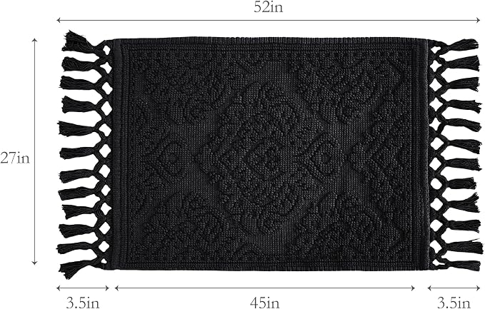 Jean Pierre - Ricardo Bath Mat, Woven Fringe Bathroom Rugs, 100% Cotton, Premium Bathroom Decor - Measures 27" x 52" - Black