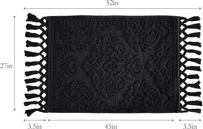 Jean Pierre - Ricardo Bath Mat, Woven Fringe Bathroom Rugs, 100% Cotton, Premium Bathroom Decor - Measures 27" x 52" - Black