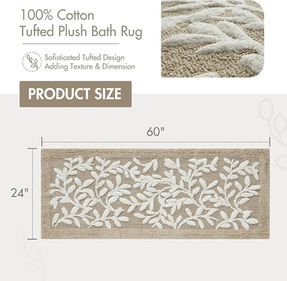 Madison Park Serene Tufted Bath Rug Cotton Absorbent, 24 x 60, Taupe | Quick Dry, Soft Pile, Machine Washable, Floral Pattern, Plush, OEKO-TEX Certified