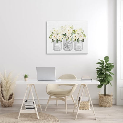 White Roses Rustic Candle Jars, 30 x 40 Inch Canvas Wall Art | Stupell Industries · By Lettered and Lined · Ready to hang · Charming country decor for bathroom or living room · Made in USA