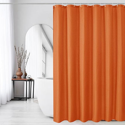 Extra Long Burnt Orange Fabric Shower Curtain, 72 x 84 | Tall Cloth-Textured Shower Curtain for Bathroom, Water Repellent, Machine Washable