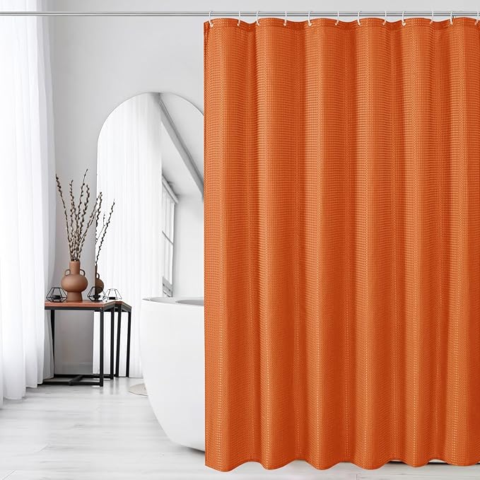 Burnt Orange Fabric Shower Curtain, 72 X 72 | Cloth-Textured Shower Curtain for Bathroom - Soft Cloth & Hotel Spa Luxury, Water Repellent, Machine Washable