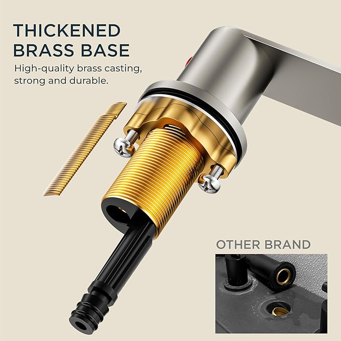 FORIOUS Bathroom Faucets 3 Hole, Waterfall Bathroom Sink Faucet with Pop-Up Drain & Water Supply, Brushed Nickel 8 Inch Widespread for Restroom, Vanity, Commercial Lavatory
