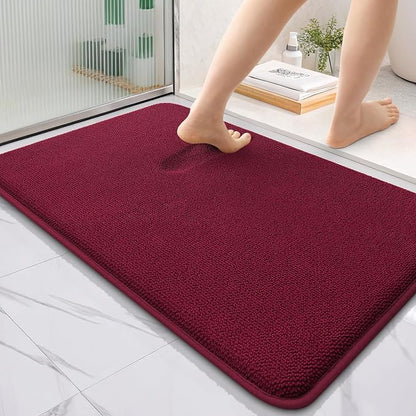 OLANLY Thick Memory Foam Bathroom Rugs 36x24, Absorbent Bath Mat, Burgundy | Soft Quick Dry Bath Rugs, Non-Slip, Machine Washable Carpet for Bathroom Floor, Tub and Shower, Home Decor Accessories