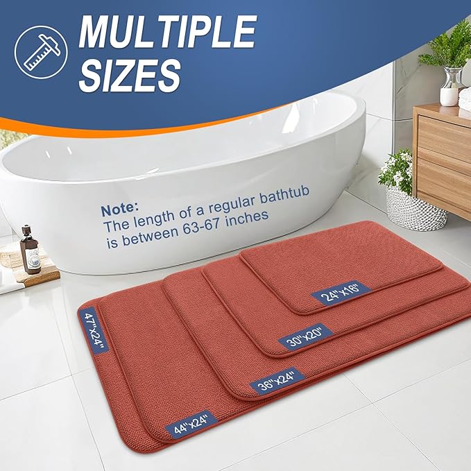 OLANLY Memory Foam Bathroom Runner Rugs 44x24, Long Mats, Rustic Terracotta | Soft Quick Dry Bath Rugs, Non-Slip, Absorbent Machine Washable Mat for Bathroom Floor, Tub and Shower, Home Decor Accessories