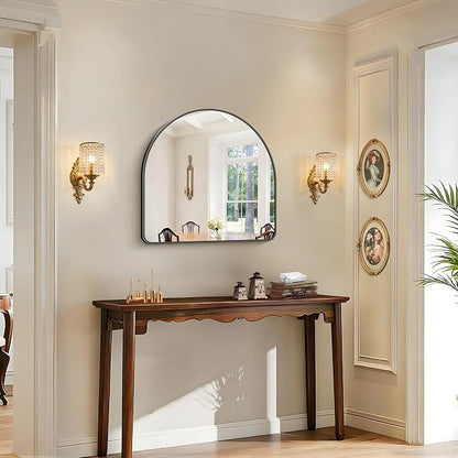 FORBATH Arched Bathroom Mirror 30x30 Inch, Bathroom Mirror Wall Mounted Modern Black Aluminum Frame Decor Dresser Mirror for Bedroom Living Room Entryway, Hanging or Leaning Against Wall