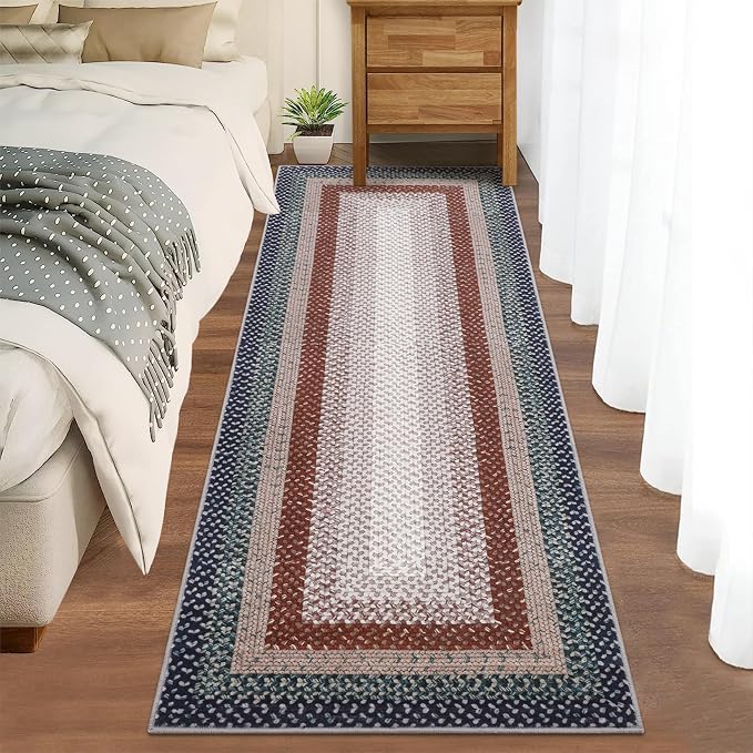 Imitation Braided Collection-Print Washable Rugs 2x10 Runner Rug Modern Bathroom Rugs Non Slip Kitchen Runner Low Pile Entryway Rug Stain Resistant Carpet for Laundry Hallway Bedside