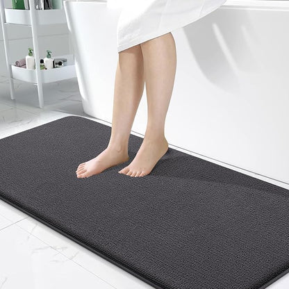OLANLY Memory Foam Bathroom Runner Rug 47x24, Absorbent Long Mat, Dark Grey | Soft Quick Dry Bath Rugs, Non-Slip Carpet, Machine Washable Mat for Bathroom Floor, Tub and Shower, Home Decor Accessories