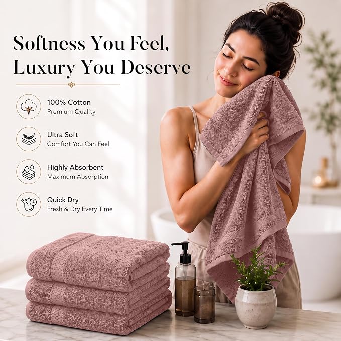 DAN RIVER 600 GSM Cotton Large Bath Towels Set of 4, 27 x 54 Inches | Larger & Lighter Weight Towels for Bathroom - Highly Absorbent & Quick Dry 100% Cotton Bath Towel Set for Home, Spa & Hotel