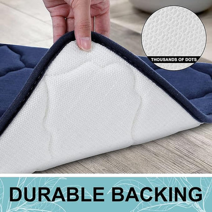 OLANLY Memory Foam Bath Mat Rug 40x32, Ultra Soft and Absorbent Bathroom Rugs, Non-Slip, Comfortable, Machine Washable Bath Carpet for Bathroom Floor, Tub, Shower and Home Decor Accessories, Navy
