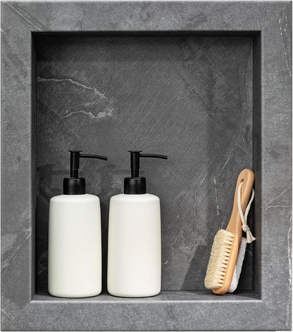 Palisade 17.5 in x 15.5 in Vinyl Shower Niche Cracked Slate/Urban Quarry | Waterproof Shower Insert