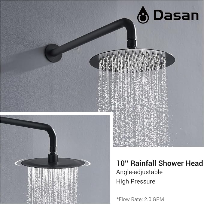 DASAN Tub Shower Faucets Sets Complete Bathtub Faucet Set Matte Black Bathtub Shower System with Tub Spout, Bathroom Tub and Shower Faucet Combo Trim Kit with Rough-in Valve, DA-SS03AMB-R10W
