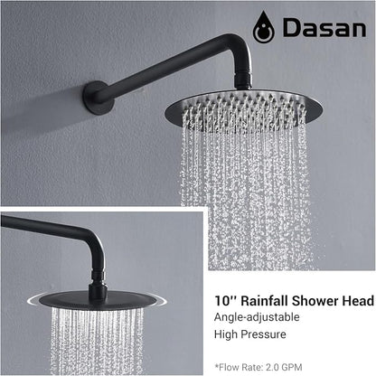 DASAN Tub Shower Faucets Sets Complete Bathtub Faucet Set Matte Black Bathtub Shower System with Tub Spout, Bathroom Tub and Shower Faucet Combo Trim Kit with Rough-in Valve, DA-SS03AMB-R10W