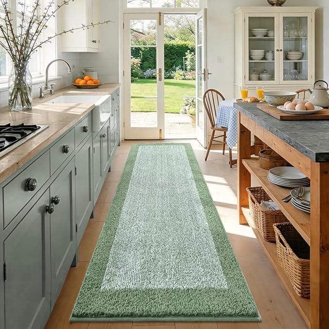 80x24 Large Bathroom Rugs Washable Non Slip, Green Bath Mat for Bathroom Floor Tub, Soft Absorbent Quick Dry Mats for Shower, Bathtub,Home Decor