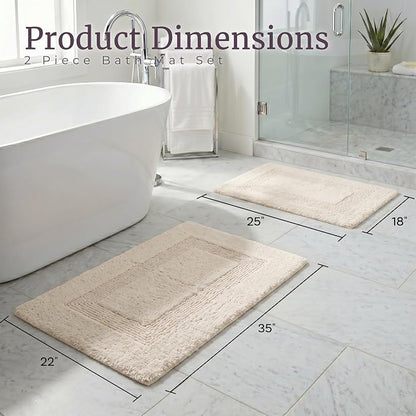 Bedford Home Bathroom Rugs Set (67A-01677) - 2-Piece Cotton Bathroom Mat Set, Machine Washable Standard & Large Bath Mats for Washroom, Kitchen, or Laundry Room (Ivory)