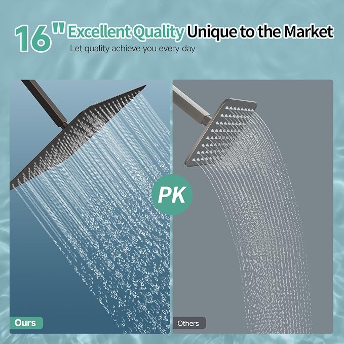 SR SUN RISE Luxury 16 Inch Extra Large Square Stainless Steel Shower Head High Pressure Rainfall Showerhead Ultra Thin Water Saving Oil Rubbed Bronze 2.5 Gpm