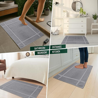 Pearl Linens 100% Ring Spun Cotton Bath Mat (Pack of 2) 20 x 30 Inch, Washable, Soft & Absorbent Terry Bathroom Floor Mat – Not Bathroom Rugs – Quick-Dry After Shower Bath Mat, 687 GSM, Light Grey