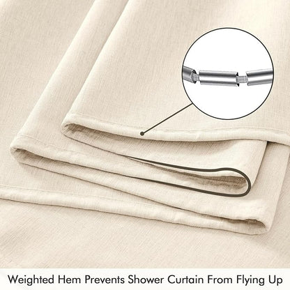 ANRODUO Cream White Linen Textured Fabric Shower Curtain Set - W72xL84 | Farmhouse Shower Curtain with 12 Metal Hooks, Waterproof Heavy Duty, Button Hole Design, Machine Washable for Bathroom