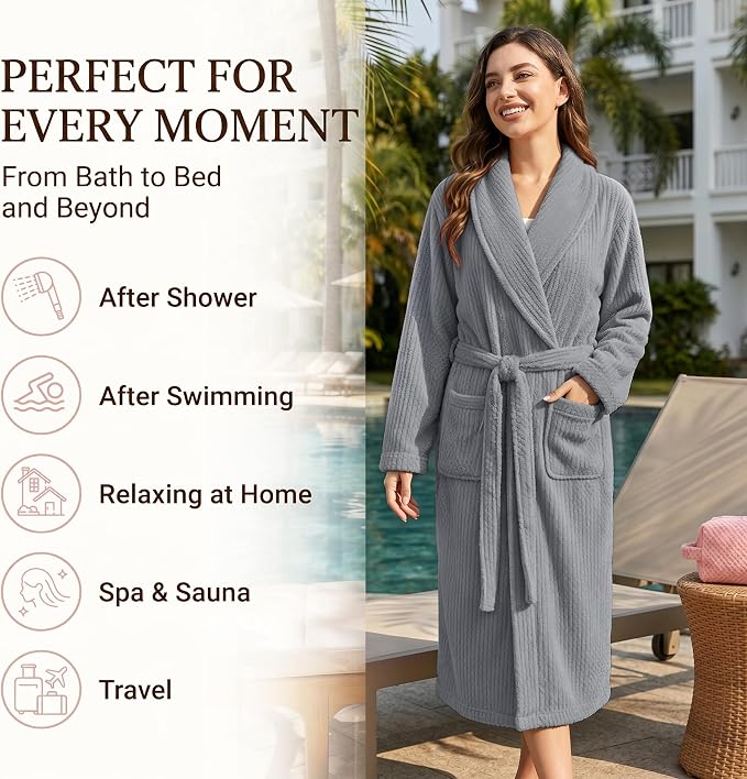 PJGGZ Women's Shawl Collar Bathrobe, Soft Long Towel Robes for Women - Super Absorbent Quick Dry yet Warm
