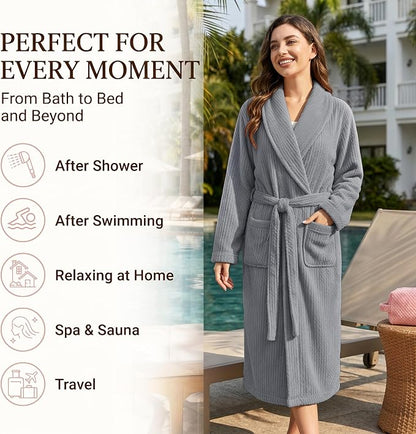 PJGGZ Women's Shawl Collar Bathrobe, Soft Long Towel Robes for Women - Super Absorbent Quick Dry yet Warm