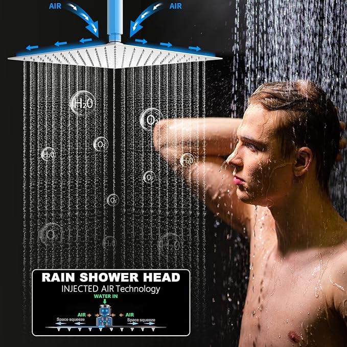 Chrome Shower System Set with 2 Rain Shower Head(12+8 inch), Handheld Shower, with Digital Temperature Display Function
