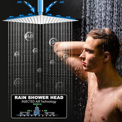 Chrome Shower System Set with 2 Rain Shower Head(12+8 inch), Handheld Shower, with Digital Temperature Display Function
