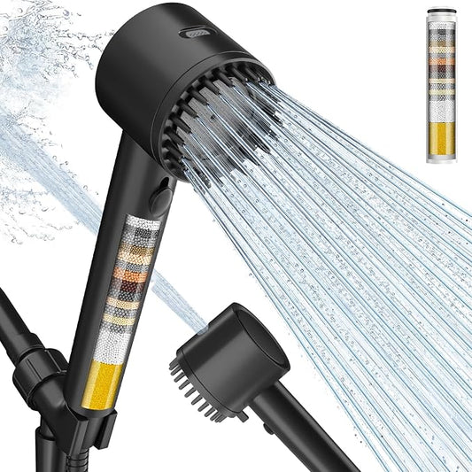 Filtered Shower Head with Handheld, Showerhead with Filters Black | Cobbe Filtered Shower Head with Handheld Built-in Power Wash - Remove Chlorine - Reduces Dry Itchy Skin, Black
