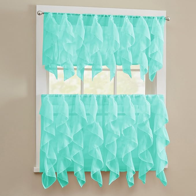 Sweet Home Collection Kitchen Curtains for Windows 40+ Styles & Colors Swag, Valance, Tier Sets & Panels Cafe Curtains for Farmhouse, Rustic, Modern Décor, Sheer Sea, 36" Tier Valance Set