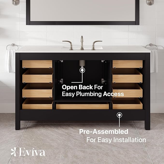 Eviva Aberdeen 60 in. Espresso Single Sink Bath Vanity with Carrara Quartz Top and Undermount Porcelain Sink