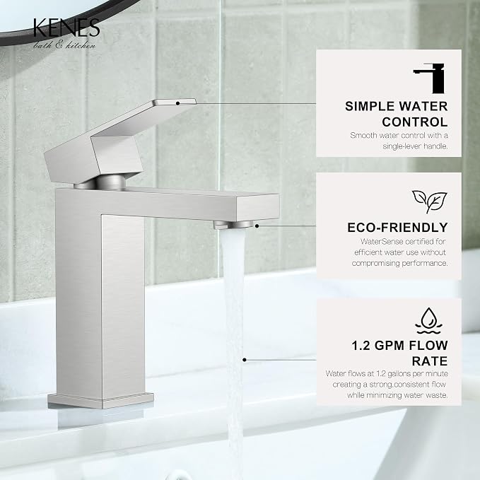 Brushed Nickel Bathroom Faucet 1 Hole, Single Handle Vanity Faucet | Bathroom Sink Faucet with Pop Up Drain & Supply Lines, Lead-Free cUPC & NSF Certified, 1 Handle Faucet for Vanity RV Restroom