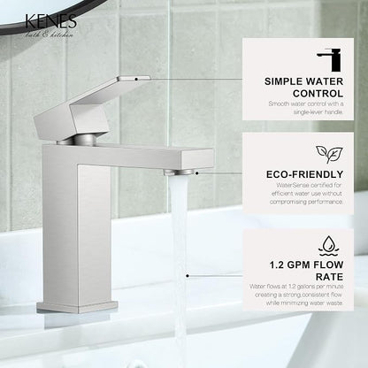Brushed Nickel Bathroom Faucet 1 Hole, Single Handle Vanity Faucet | Bathroom Sink Faucet with Pop Up Drain & Supply Lines, Lead-Free cUPC & NSF Certified, 1 Handle Faucet for Vanity RV Restroom