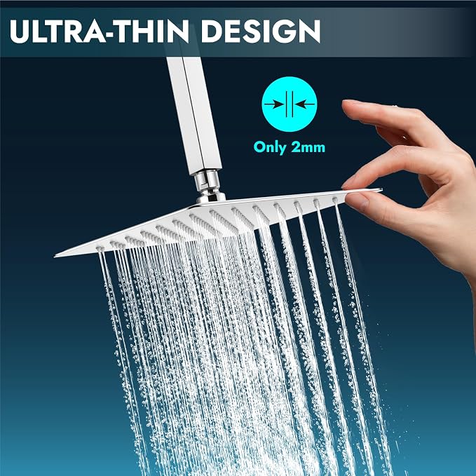 Midanya Square Rain Shower Head,High Pressure,Polish Chrome 8 Inch | 360°Swivel,Ceiling or Wall Mount,Waterfall Full Body Coverage,Bathroom Remodel,Stainless Steel Large Rainfall Shower Head