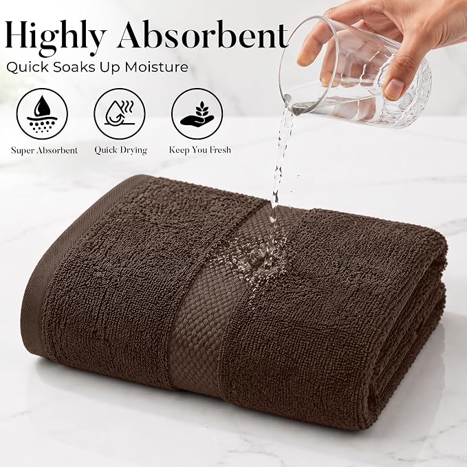DAN RIVER 600 GSM Cotton Large Bath Towels Set of 4, 27 x 54 Inches, Brown | Larger & Lighter Weight Towels for Bathroom - Highly Absorbent & Quick Dry 100% Cotton Bath Towel Set for Home, Spa & Hotel