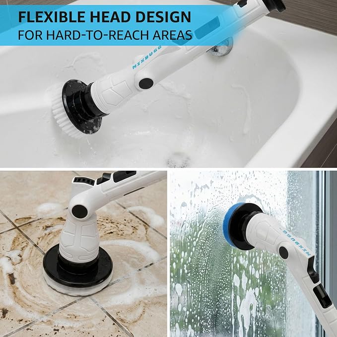 Electric Spin Scrubber, 3 Speeds 8 Heads Bathroom Cleaning Brush | 6-Angle Adjustable Head, 54" Extendable Handle, IPX6 Waterproof, Cordless, Shower Cleaner Brush for Tub Grout Tile Floor Car