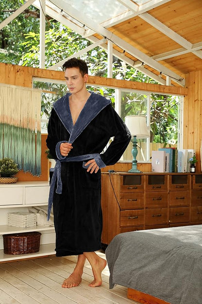 U2SKIIN Mens Hooded Robe, Plush Robes for Men Long Fleece Bathrobe
