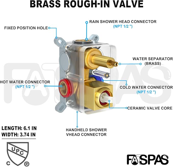 Brushed Gold Shower System with 12-Inch Rain Showerhead and Handheld | Innovative air-injection technology for low pressure, high-flow rate up to 3.22 GPM ensuring powerful consistent stream