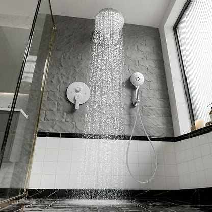 Shower Faucet Set 10IN Brass Rough-In Valve Body Trim Kit Rainfall Included Handle Accessories Complete 2 Functions with Rain Head and Handheld Bathroom Systems (10'', Brushed Nickel)