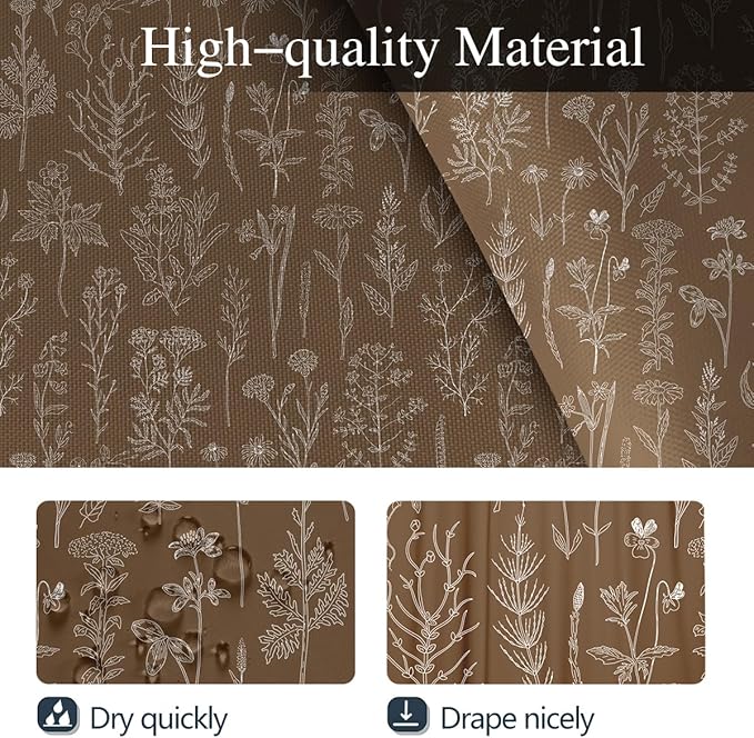 Coxila Brown Floral Shower Curtain Vintage Retro Flower Rustic Country Cute White Spring Wildflower Plant Botanical Cottagecore Leaf Mens Masculine Bathroom 60 x 72 Inch Polyester Fabric 12 Pack Hooks