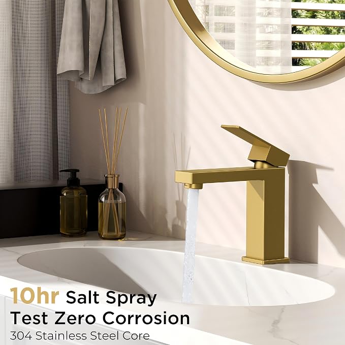 FORIOUS Bathroom Sink Faucet 1 Hole Single Handle 2 Pack Brushed Gold | For 1 or 3 Hole 4 Inch Centerset Sink, with Pop-up Drain, NSF61 Certificate, Single Handle Faucet for Sink Vanity RV Restroom