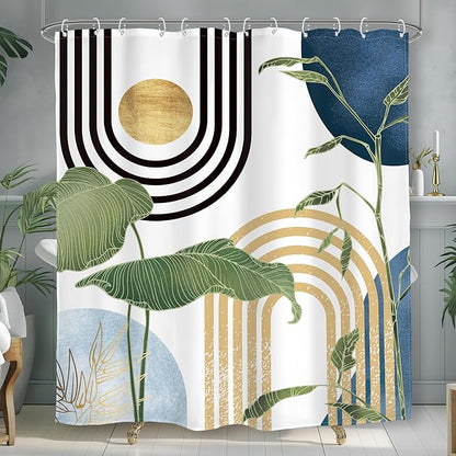 Glawry Navy Blue Boho Shower Curtain Abstract Light Blue Mid Century Tropical Plant Minimalist Modern Bathroom Mid Century 60Wx72L Inches Bath Accessories Art Home Decor Fabric 12 Pack Hook