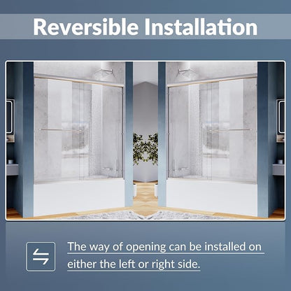 SUNNY SHOWER Bathtub Shower Door 60" W x 62" H Semi-Frameless Double Sliding Design Shower Tub Door 1/4" Clear Glass Panel, Chrome Finish