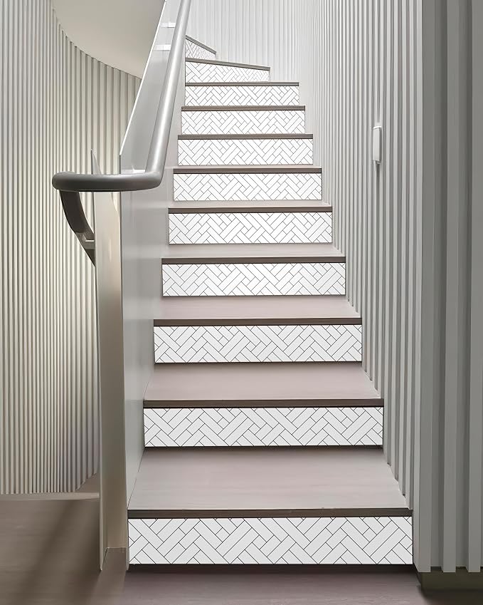 FLFK Stair Riser Decals,Black Lines Vinyl Sticker for Stairs Decoration,14Pcs 39.3"X7.08"