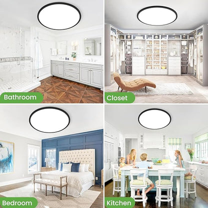 zemty 20 inch LED Flush Mount Ceiling Light, 50W 5000lm Large Light Fixture, 3 Color Temperature in One 3000k 4500k 6000K Round Modern Ceiling Lamp for Bedroom Kitchen Dining Room (Black)