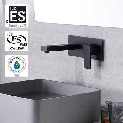 SUMERAIN Matte Black Wall Mount Bathroom Sink Faucet Lavatory Vessel Faucet, Brass Rough-in Valve Included