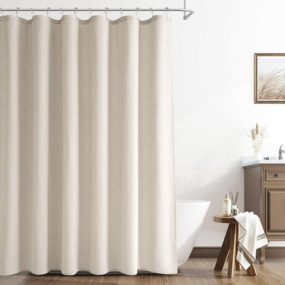 Light Tan Linen Shower Curtain, Cloth Textured Fabric Shower Curtain Set with Hooks, Simple Elegant Modern Farmhouse Country Ultra Thick Bath Curtains for Bathroom,Water Repellent,72x84