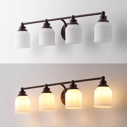 JONATHAN Y 33.25" Oil Rubbed Bronze/White Modern Farmhouse LED Vanity Light Wall Sconce Fixture, Frosted White Glass Shade, Dimmable Wall Lamp for Bathroom Mirror Kitchen Sink, UL Listed (JYL7552C)