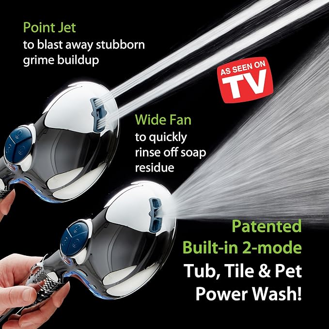 AquaCare 4X 10-Mode High Pressure Hand Shower w/Filter & 2-mode Power Wash | Filters Chlorine & Toxins, Softens Hard Water for Healthy Skin & Hair. Handheld Power Head Cleans Tub, Tile & Pets / Chrome