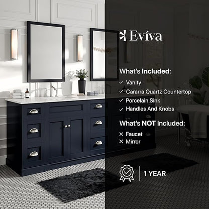 Eviva Epic 84 in. Double Sink Charcoal Gray Bath Vanity with White Carrara Quartz Top