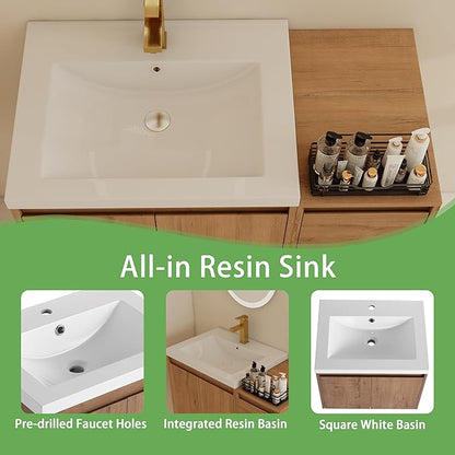 36" Bathroom Vanity Set, 36 Inch Modern Floating Vanity with 2 Doors and 2 Drawers, Single Resin Sink Wall Mount Cabinet Set, Modern Bathroom Cabinet with Sink, Soft-Closed Door and Drawer