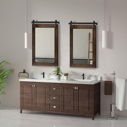 COGOOD Farmhouse Bathroom Mirrors for Over Sink - 38 x 25 Black Brown | Rustic Barn Door Wood Framed Vanity Mirror for Entryway, Living Room, Bedroom, Dresser Wall Decor